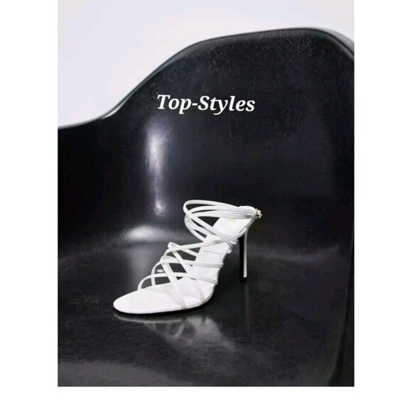 ZARA NWT AUTHENTIC WHITE LEATHER HIGH HEEL SANDALS REF. 1331/910  USA 10 /41 - Picture 5 of 8